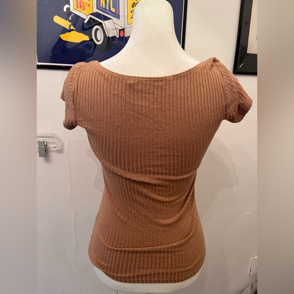 Reformation Jeans Ribbed Cap Sleeve Tee Brown Small - Picture 2 of 5